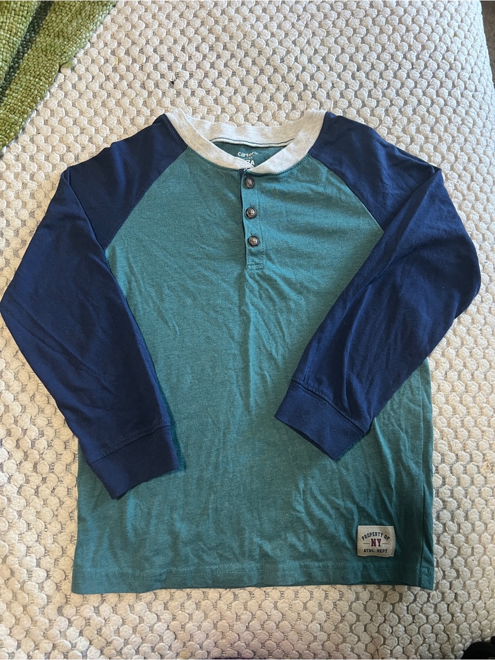 Carter's Teal & Navy Raglan Henley Long Sleeve Shirt